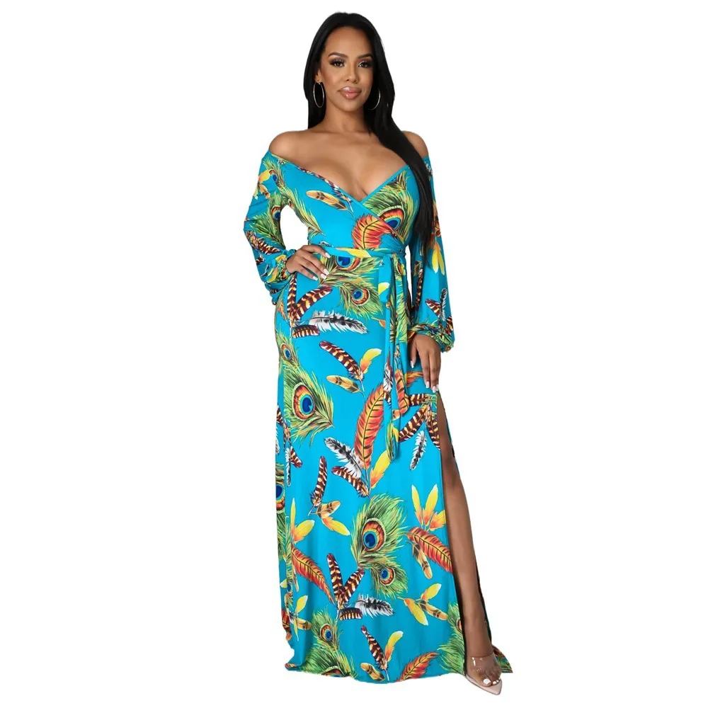 

2021 European and American Fashion printing craftsmanship short-sleeved long skirt women's dress