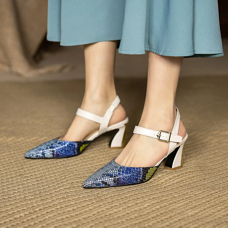 

Asumer 2021 Hot Sale Women Sandals Snake Pointed Toe High Heels Sandals Buckle Fashion Party Shoes Women Genuine Leather Sandals