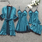 Пижамный комплект Jodimitty женский атласный, одежда для сна, шелковая ночная рубашка, кружевная Пижама на бретелях-спагетти, одежда для сна с нагрудными подушечками