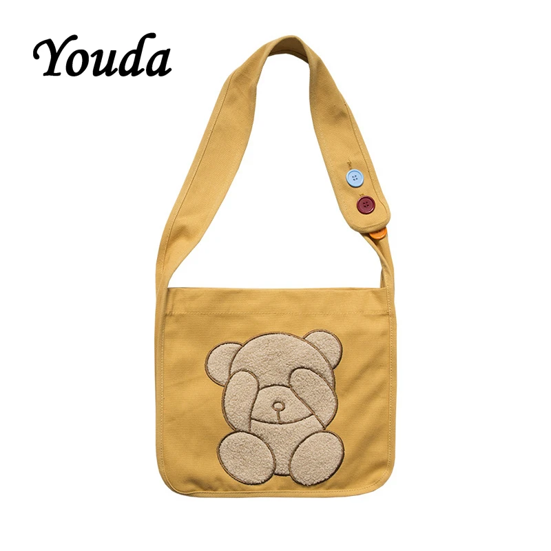 Youda/женская сумка на плечо с вышивкой милого медведя большая вместительность