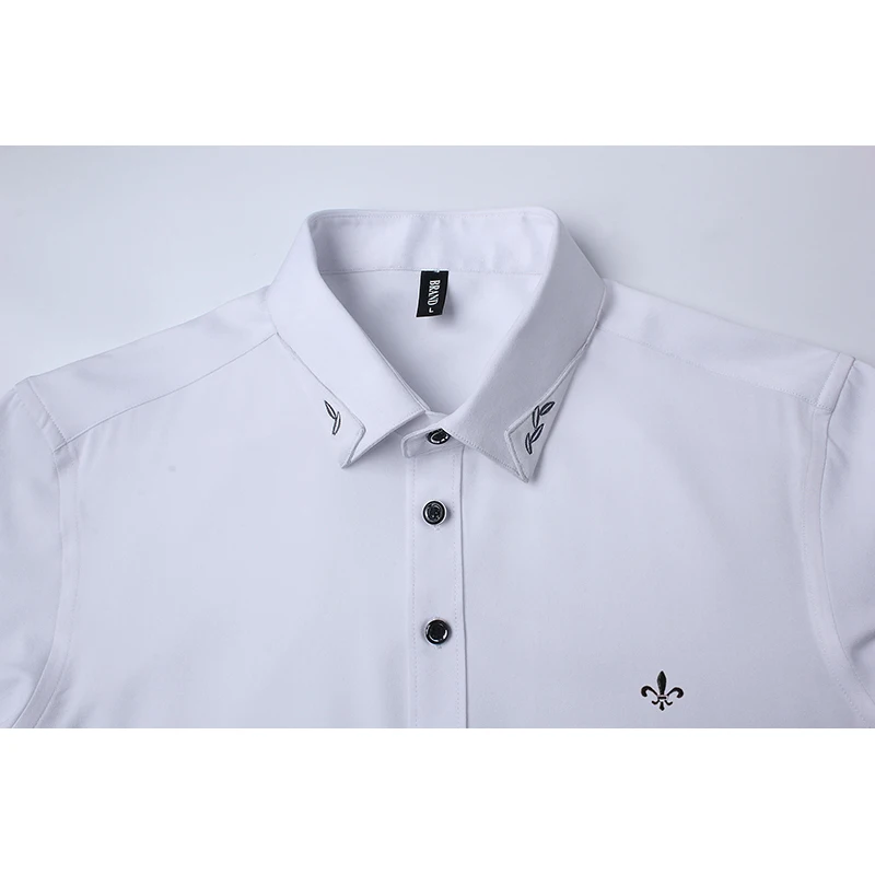 Против морщин и нежелезной вышивки мода Blusa Camisa Social Masculina Dudalina короткий рукав Slim Fit рубашка мужская одежда с цветочным рисунком