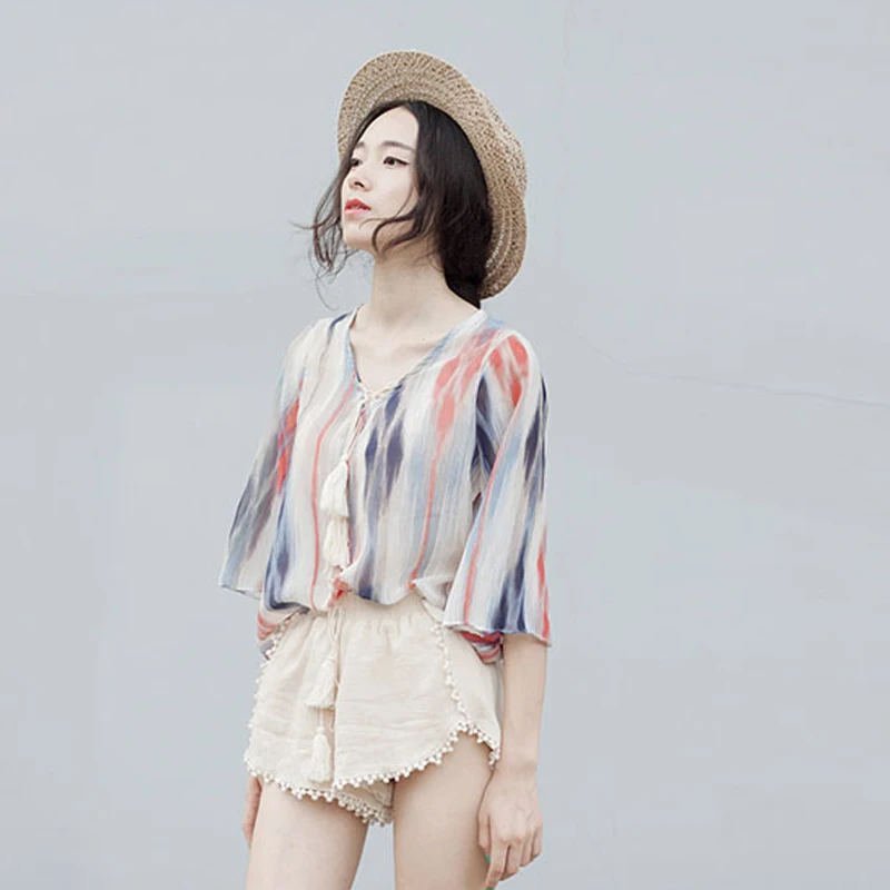 Женская шифоновая блузка Новая Повседневное v образным вырезом шифон оборки