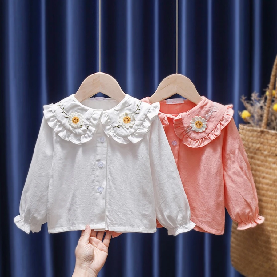 

Блузка с длинным рукавом для малышей, детские весенние топы для малышей, одежда для девочек, милая рубашка с вышивкой принцессы для младенце...