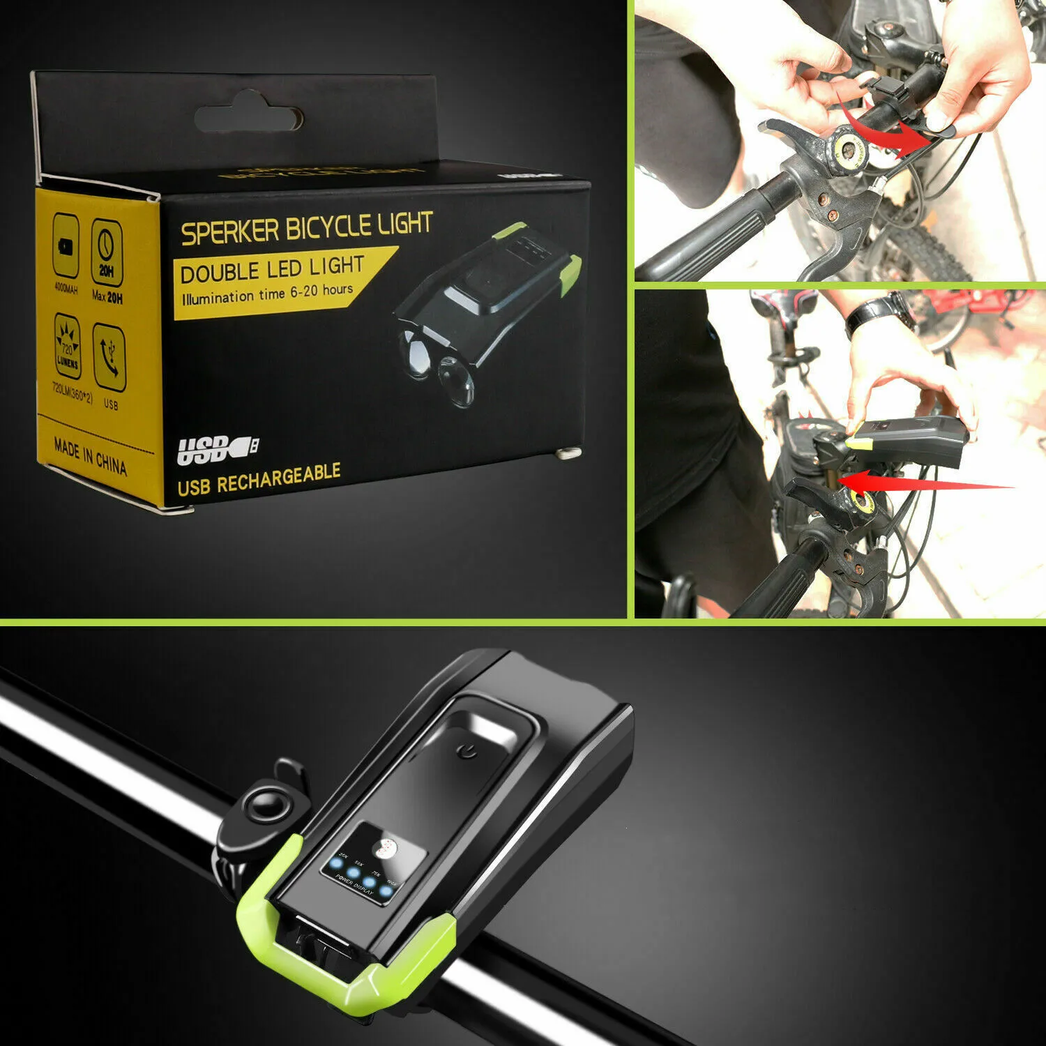 

Double T6 Beads Head Lights 4000mAh Smart Intelligent Front Lights USB Charging 800 Lumen LED Waterproof Bike Cycling Lamps