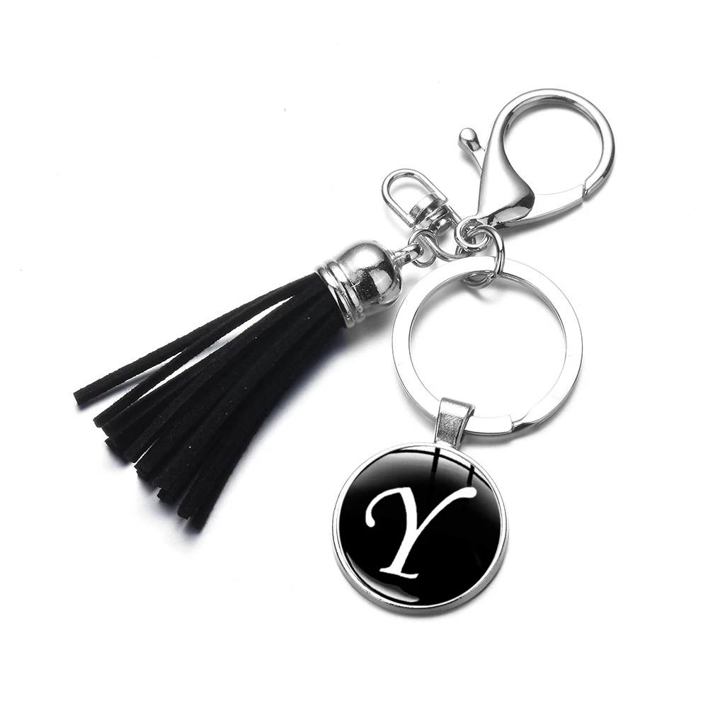 Простой женский брелок с 26 английскими буквами стеклянный драгоценным камнем