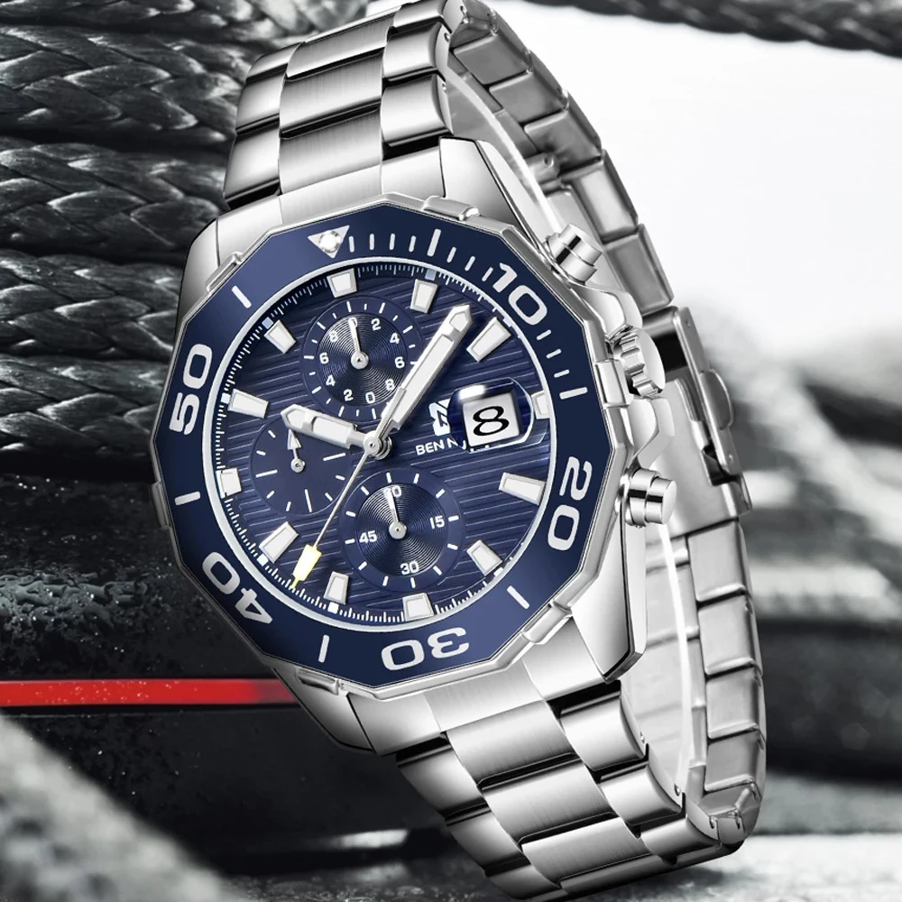 

2021 Top Brand Men Watches Business Waterproof Multifunction Watch Steel Luminous Automatic Date Chronograph AAA Jewelry Clocks