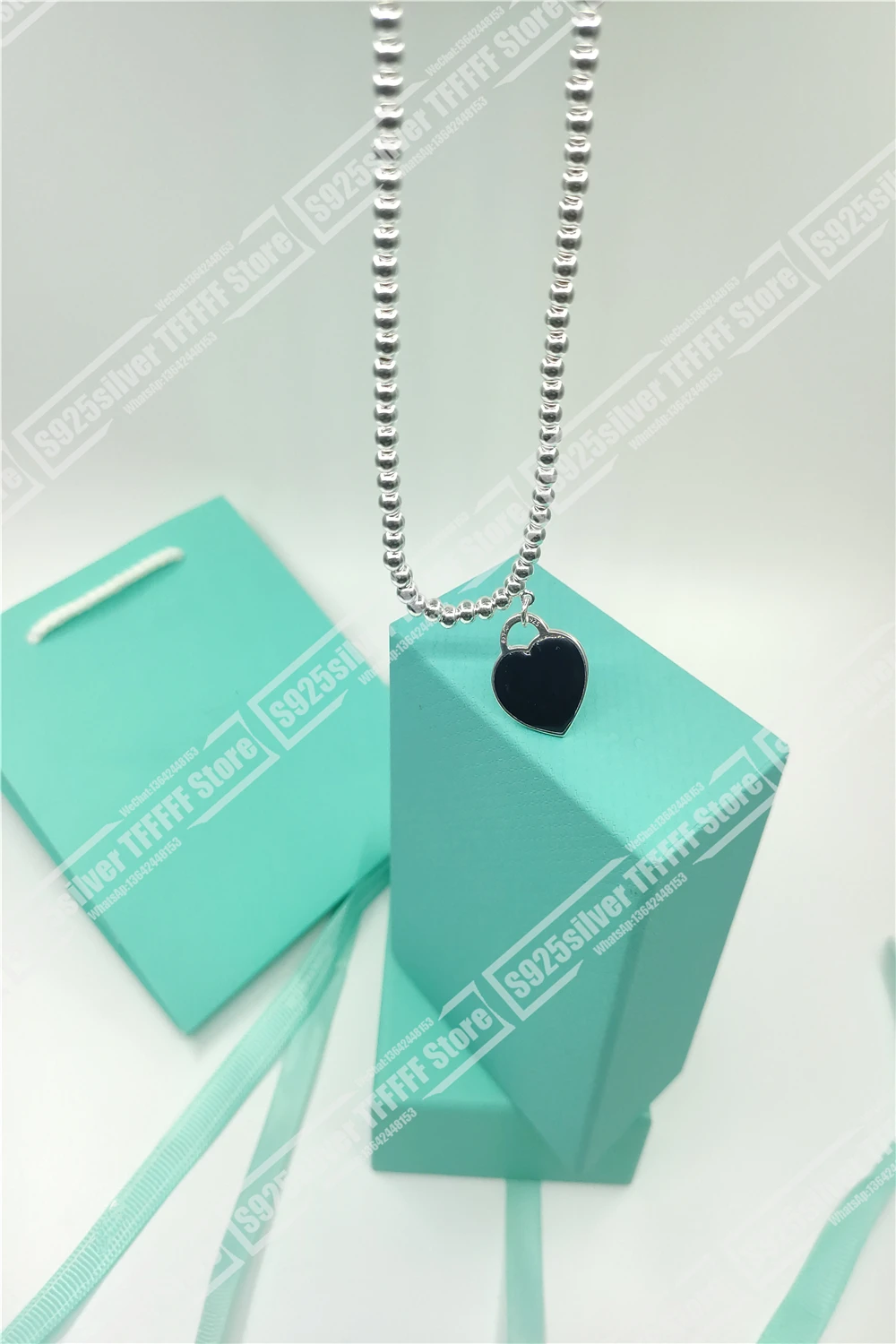 

T/love hanging necklace / 4 mm round bead chain / / holiday gift / 925 men and women