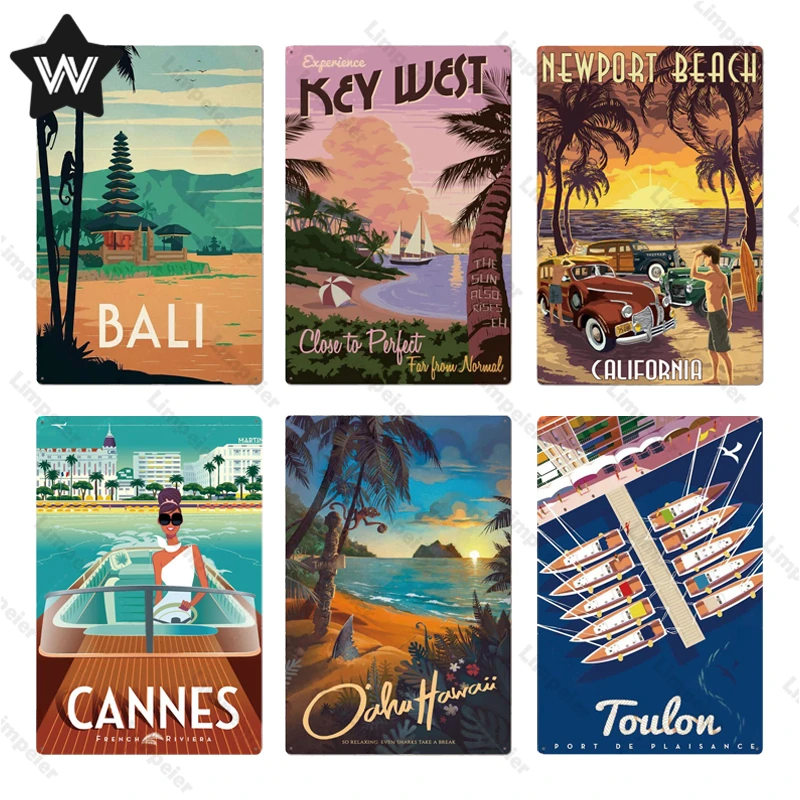 Туристический городской металлический знак Бали Япония канны настенный стикер