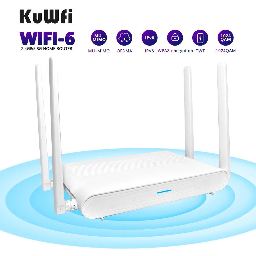 

KuWFi беспроводной маршрутизатор 1800 Мбит/с Wifi 6 роутеров 4-ядерный двухдиапазонный 2,4G & 5G гигабитный Биткоин маршрутизатор сетка Wifi усилитель с...
