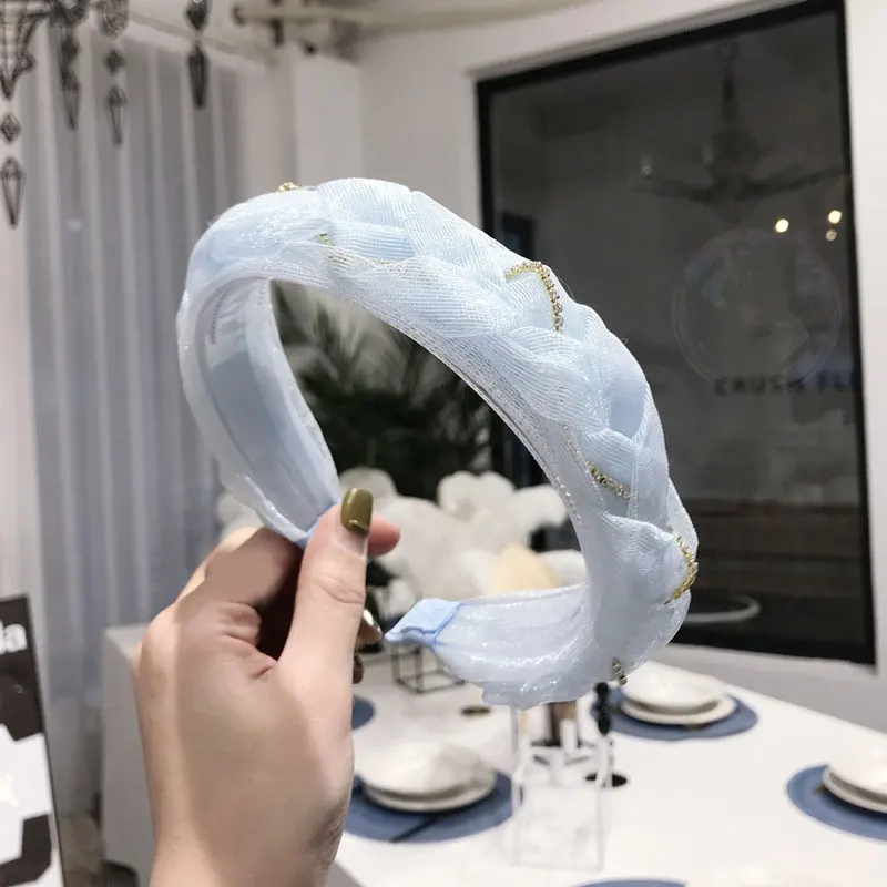 

Lace Mesh Headband Handmade Twist Braid Chain Hair Hoop Solid Color Non-Slip Headwear Women Girls Fashion Wide Brimmed Head Hoop