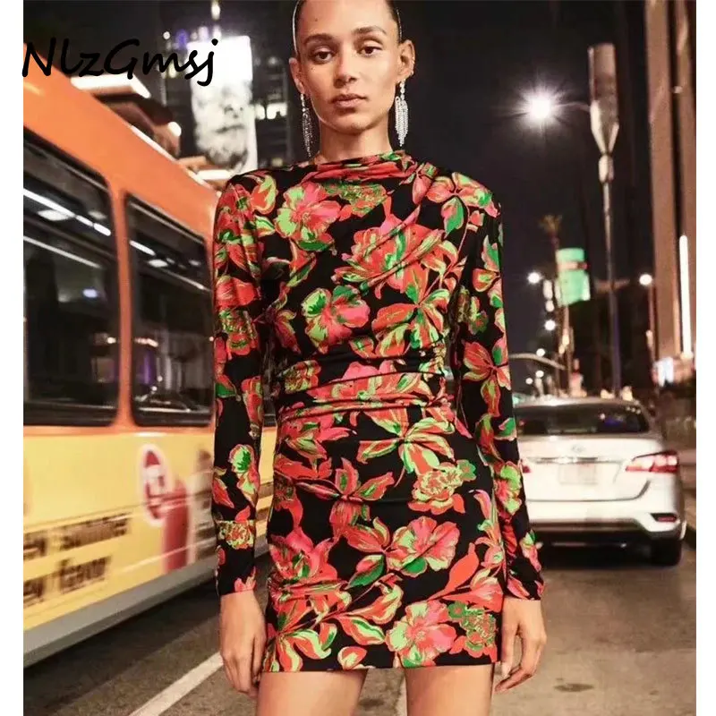 

Nlzgmsj Za Dress Women 2021 Dress Autumn Womnen Long Sleeve Floral Print High Waist Sexy Mini Casual Holiday Party Dress 202110