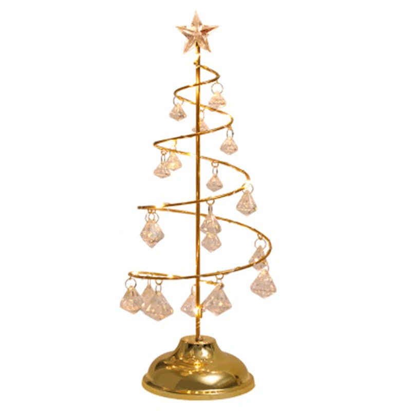 

LED Christmas Tree Table Lamp Battery Powered Acrylic Crystal Gold Christmas Holiday Lights for Family Bedroom Wedding Art Decor