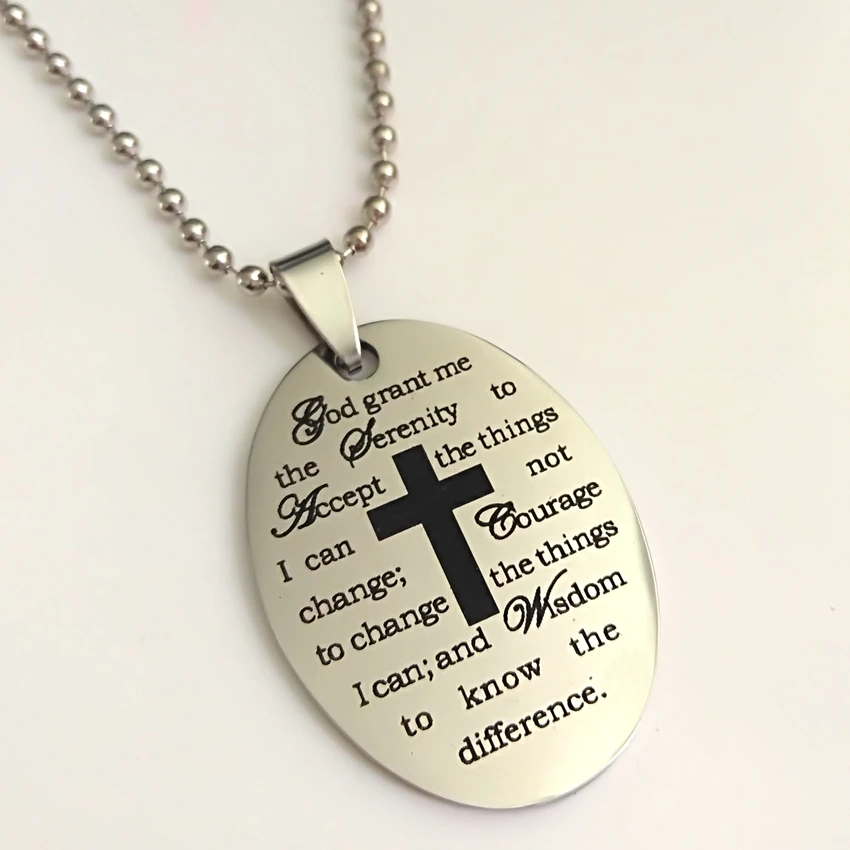 New 10pcs Silver Serenity Prayer Dog Tag With Black Printing Men's God Jesus Religious Stainless Steel Penant Necklace Wholesale |
