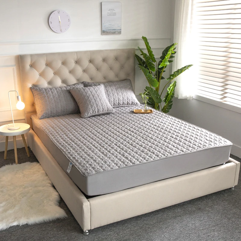 

Waterproof Bed Cover Queen Size Washable Solid Color Mattress Cover Cotton Embossed Quilted King Mattress Protector Anti-mite
