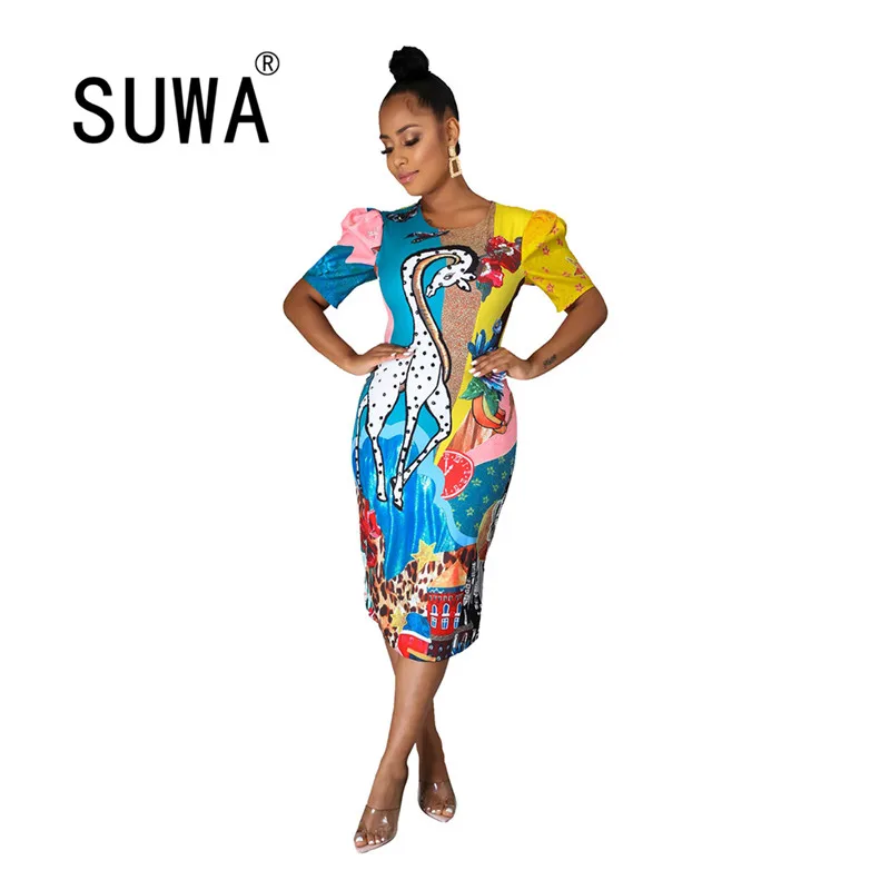 

Женское платье с круглым вырезом, коротким рукавом и высокой талией