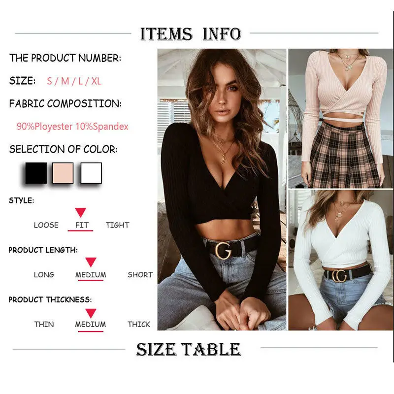 Осенняя Женская модная футболка с длинным рукавом облегающая глубоким v-образным