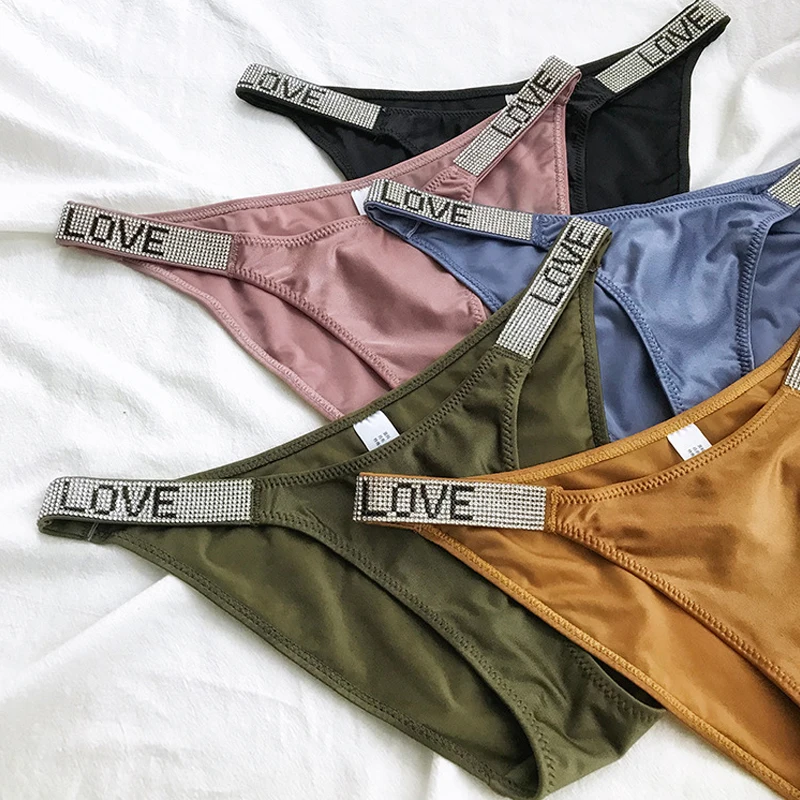 Fashion Brand Design Letter LOVE Secret Panties Women G String Underwear Sexy Crystal Rhinestone Seamless Fitness Gym Lingerie