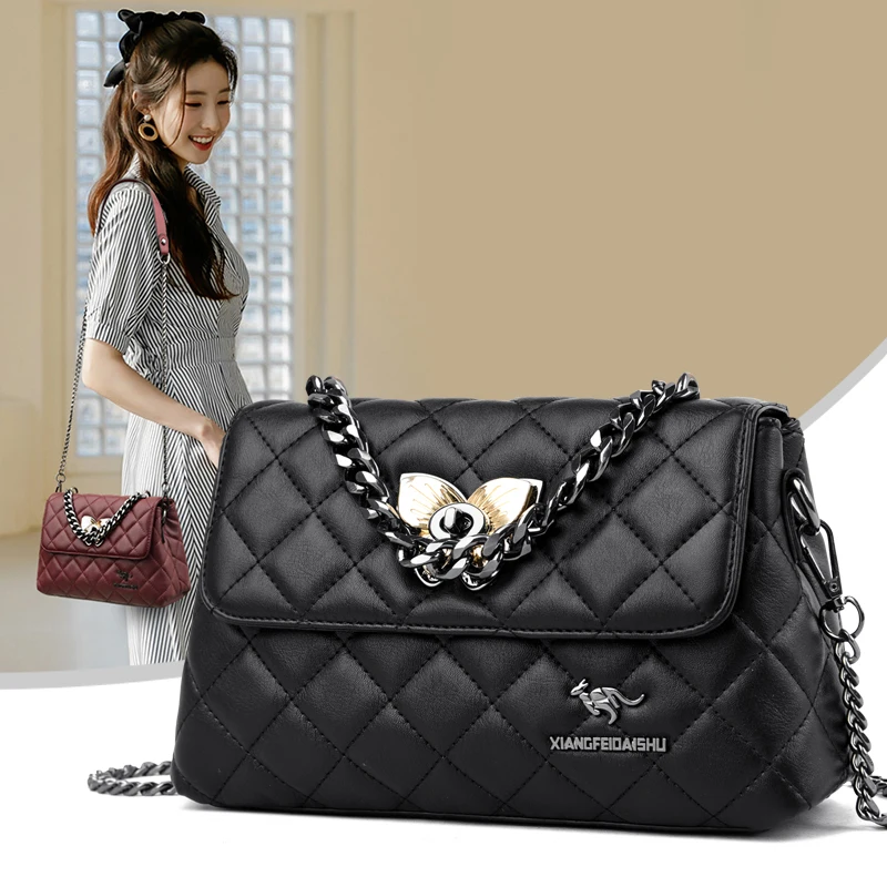 

Xiangfeidaishu Classic Diamond Lattice Crossbody Bags for Women Black Rhombus Pattern Tote Bag Female Chain Quilted Shoulder Bag