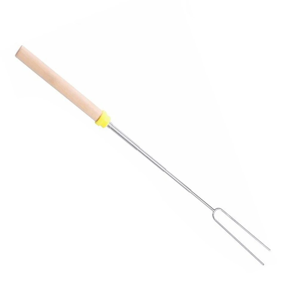 Stainless Steel Roasting Fork Wooden Handle Telescoping Sausage Skewer Stick Barbecue for Camping Cooking Picnic | Дом и сад