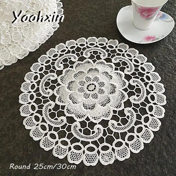 

HOT round Lace Embroidery drink table place mat Christmas pad Cloth placemat cup mug tea dining coaster coffee doily kitchen