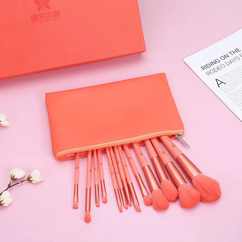 

Makeup brush set coral orange 13 eye shadow brush blush brush smudge brush lip brush beauty tools factory outlet