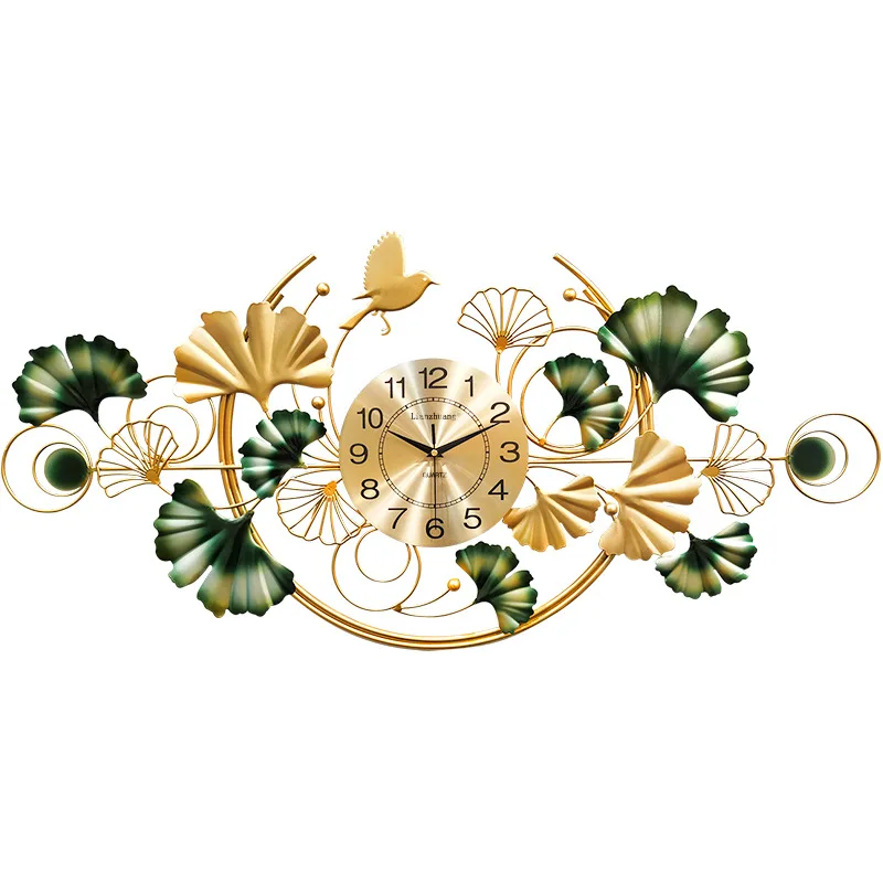Living Room TV Background Watch Ginkgo Leaf Wall Clock Mute Creative Iron Decoration Hanging | Дом и сад