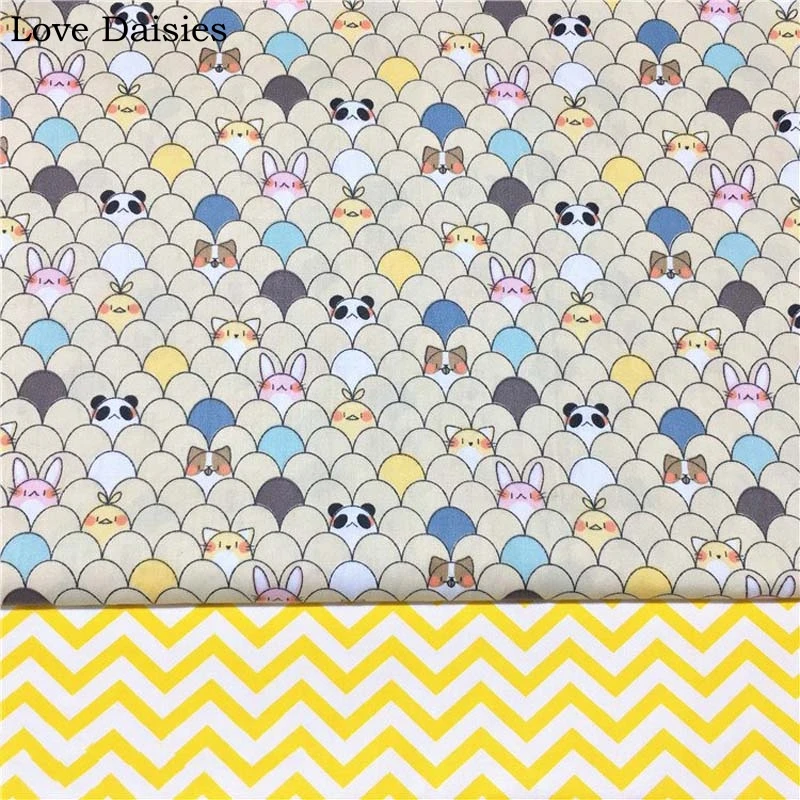 Cotton Twill Cloth Cartoon Yellow Chicken Panda Rabbit Chevron fabric for DIY Crib bedding Cushion Dess Handwork Home Decor