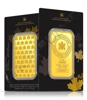 1 oz canadian maple leaf gold bar bullion gold plated in dependent serial number acrylic sealed packaging without magnetism