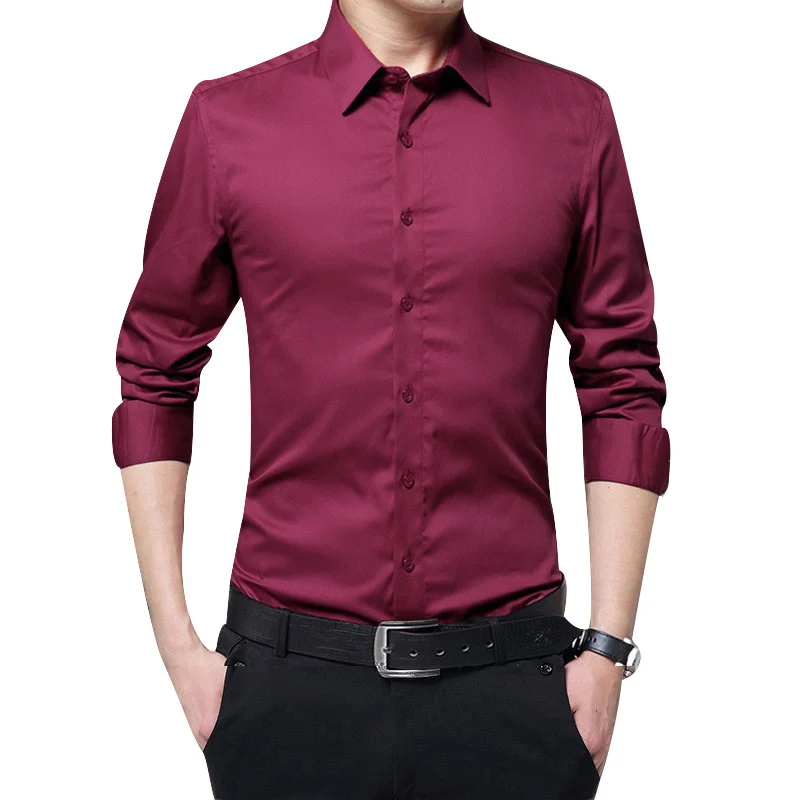 

Mens Long Sleeve Shirt Fashion white Casual Solid color Fashion Business Design Fabric Soft Comfortable Men Business Dress Slim