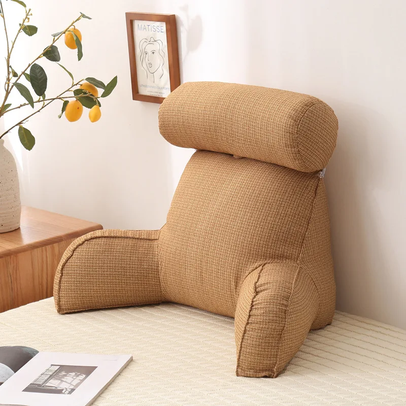Linen Reading Pillow with Armrests and Round Pearl Cotton Inner Core Detachable Multifunctional Big Waist | Дом и сад
