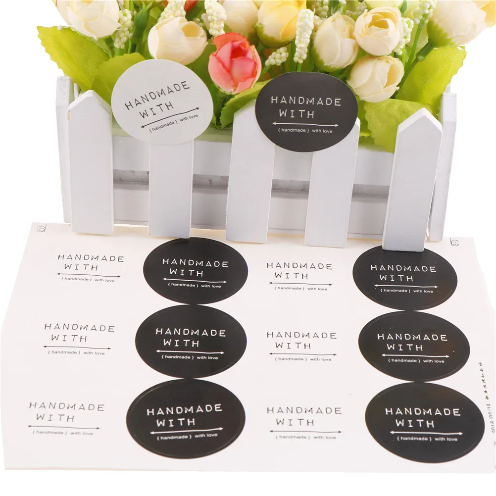 

Handmade 120pcs/10 sheets Black & White Thank you Baking Seal Sticker for Product For Party Favor Gift Bag Candy Box Decoration