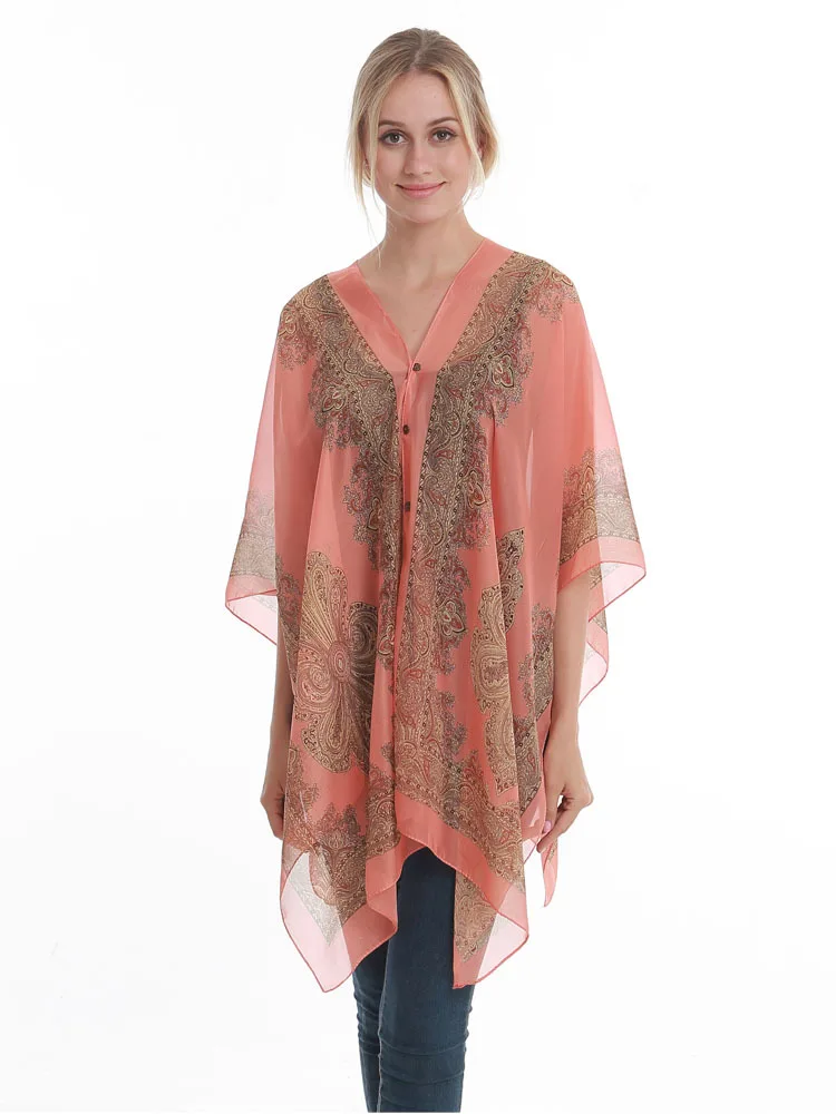 

Luxury Female Scarf Poncho Smock Outside Sun Protection Silk Towel Beach More Use Shawl oversized Tassles Chiffon Fashion Capes