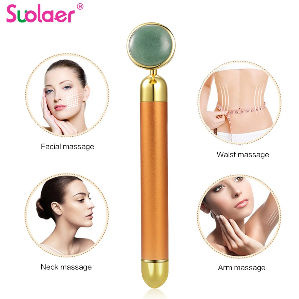 24K beauty Bar V лицо артефакт подтяжка лица палка для массажа лица нефритовый роликовый лицевой спа-массаж для тела