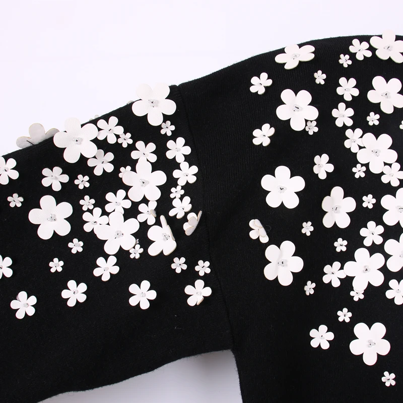 Korean Women Fashion Pullover White Floral 3D Beading Jumper Autumn Winter Sweater Simple Vintage Knitted Top Slim Blusas Ladies | Женская