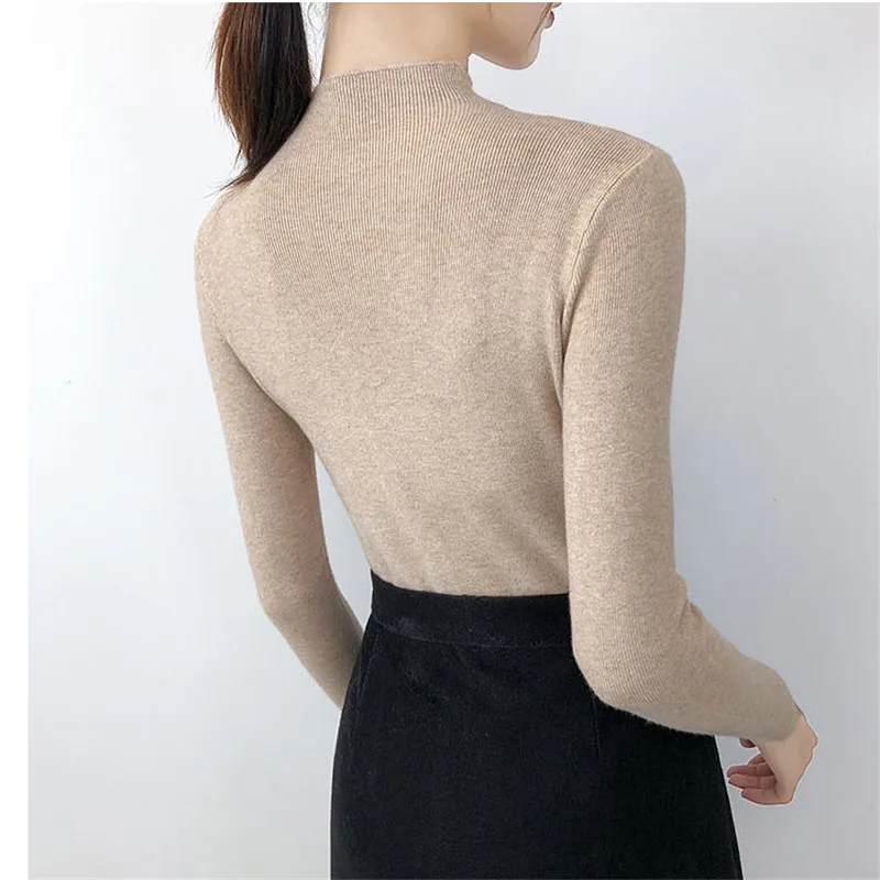 

2020 New Half Turtleneck Knitted Sweater Ladies Slim All-match Blouse Autumn Winter Long Sleeve Base Pullovers Knitwear M800
