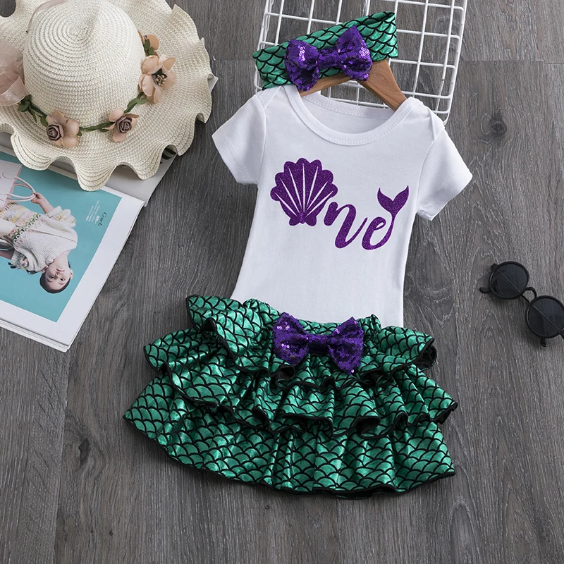 Новорожденная девочка платье комплект одежды Русалочка 1 год День рождения комплекты одежды для маленьких девочек младенческой Единорог Костюм