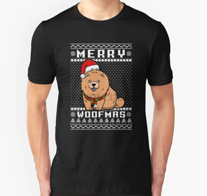 Мужская футболка собака чау Merry Woofmas Рождественский подарок с принтом