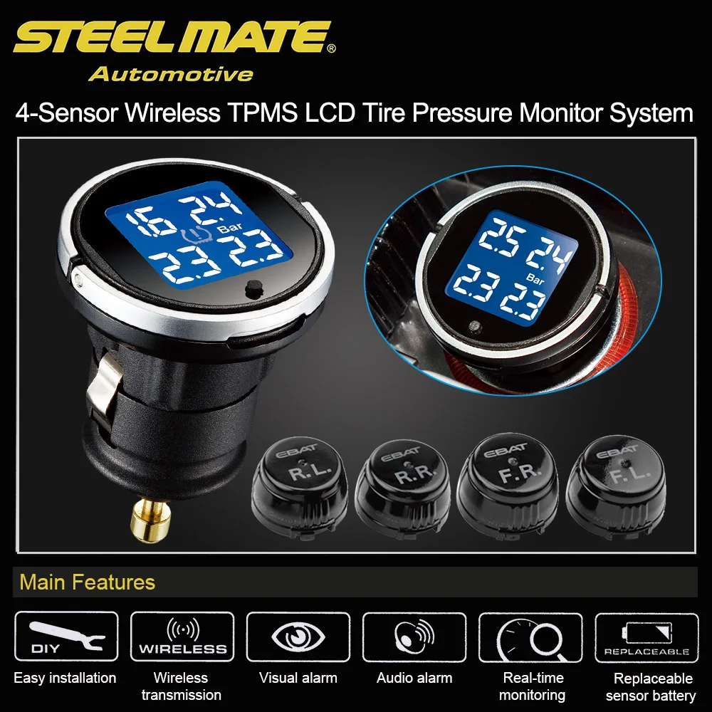 Steelmate EBAT ET 710AE 4 Датчик Беспроводной давления воздуха в шинах ЖК дисплей шин