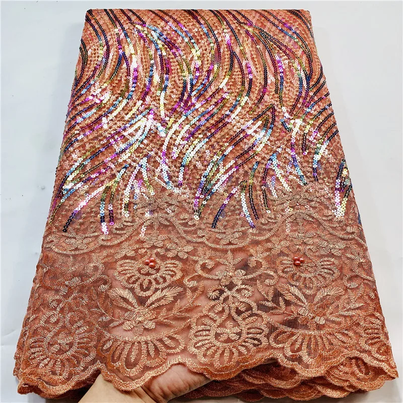 

2021 розовая Высококачественная африканская кружевная ткань с блестками, французская сетчатая вышивка, тюль, кружевная ткань для нигерийско...
