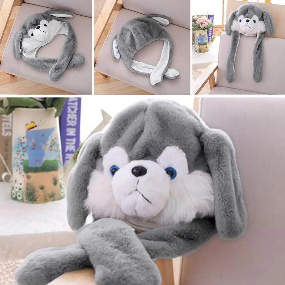 

KLV New Light Up Husky Plush Animal Hat with Moving Ears Funny Puppy Dog LED Glowing Earflap Cap Stuffed Toys Cosplay Photo Prop
