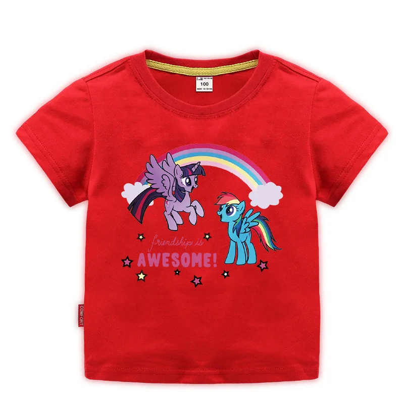 

Ponys Children's Summer Short-sleeved T-shirt Boys and Girls Cartoon Bottomshirt Kids Clothes Baby Half-sleeve T-shirt Trend
