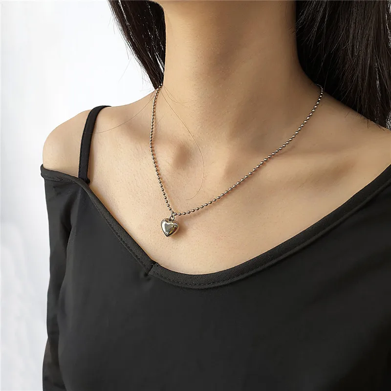 

Classic Heart Pendant Necklace For Women Jewelry New Style Black Link Chain Silver 925 Necklace Female Choker Accessories Lady