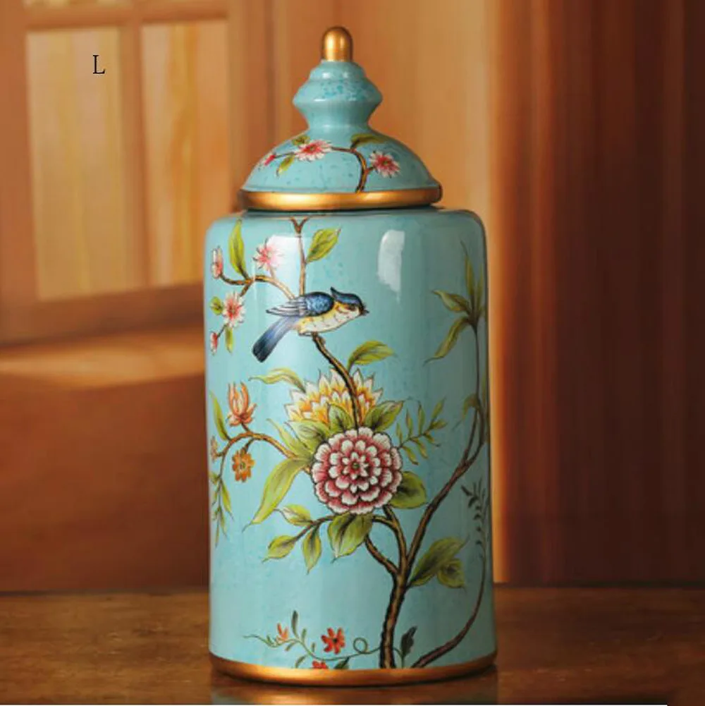 Керамический горшок ручной росписи в американском ретро стиле с цветами и