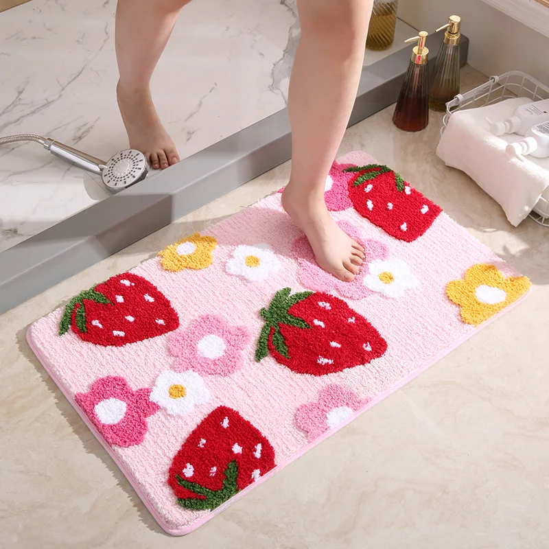 toilet absorbent mat nonslip bathroom bath rugs bedroom doormat lovely cartoon strawberries pink flooring decor outdoor door mat free global shipping