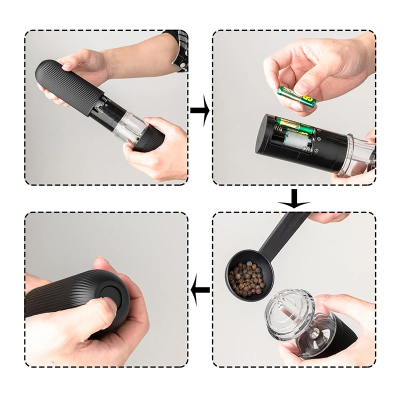 1pc pepper grinder salt set automatic electric plastic ceramic burr mill for herb pepper spice adjustable kitchen grind gadgets free global shipping