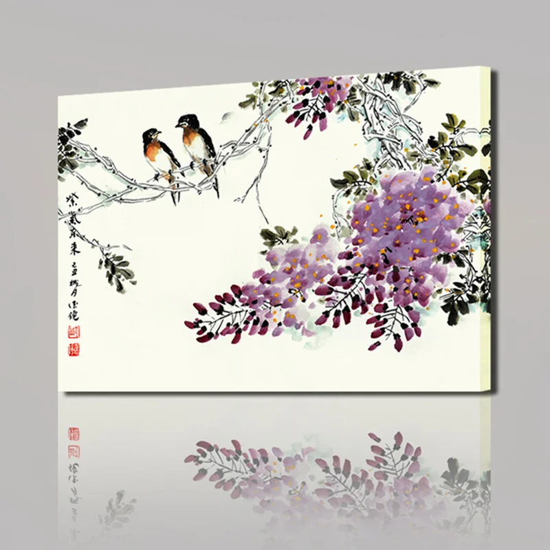 

1 Piece Canvas Posters and Prints Living Room Birds on Flowers Home Decor Poster Chinese Style Painting for Room Decoration