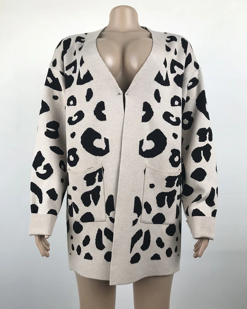 Бежевый Merry Pretty Leopard осенне-зимние женские повседневные вязаные кардиганы с длинным рукавом, вязаные женские свитера, пальто, модная женская верхняя одежда - Цвет: Бежевый