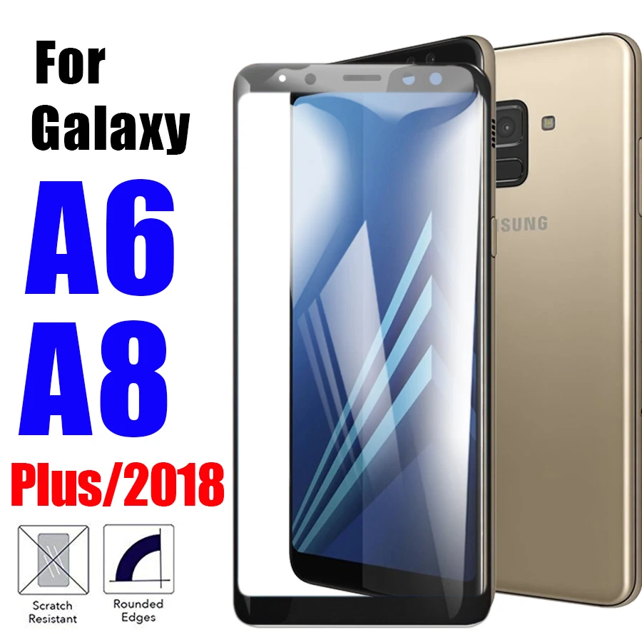 Защитное стекло с полным покрытием для Samsung Galaxy A8 2018 Samsug A 8 A6 6 Plus тремпом 6a 8a пленка