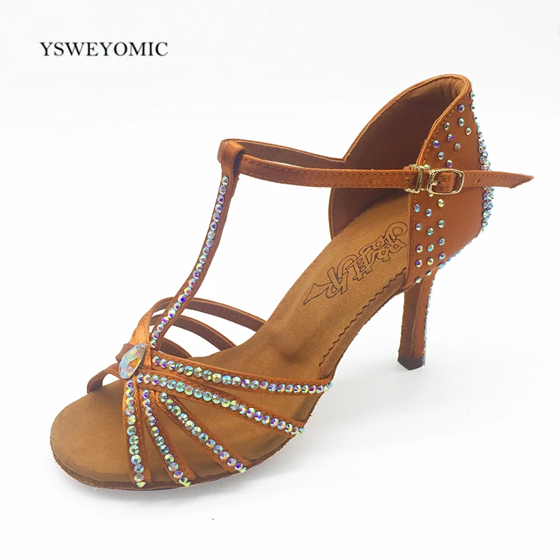 Латинской Танцы обувь Для женщин мягкая подошва загар Цвет 8 5 см тонкий высокий