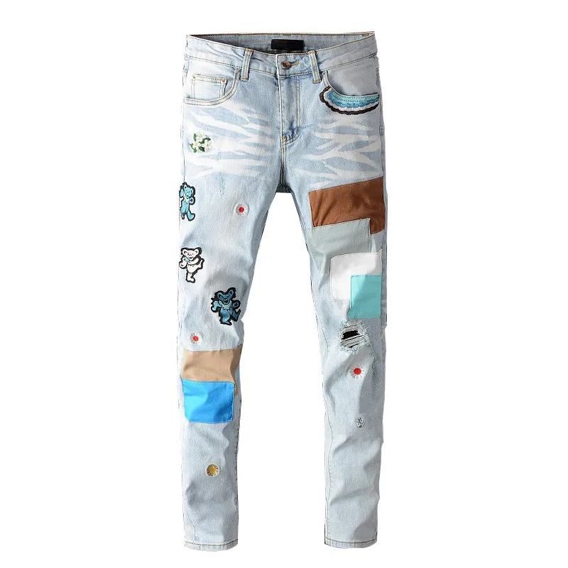 

MORUANCLE Brand Designer Mens Ripped Jeans Pants With Patches Embroidery Hi Street Patched Denim Trousers Distressed Jeans